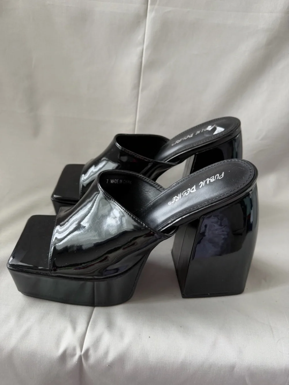 Public Desire Black Patent Platform Mules